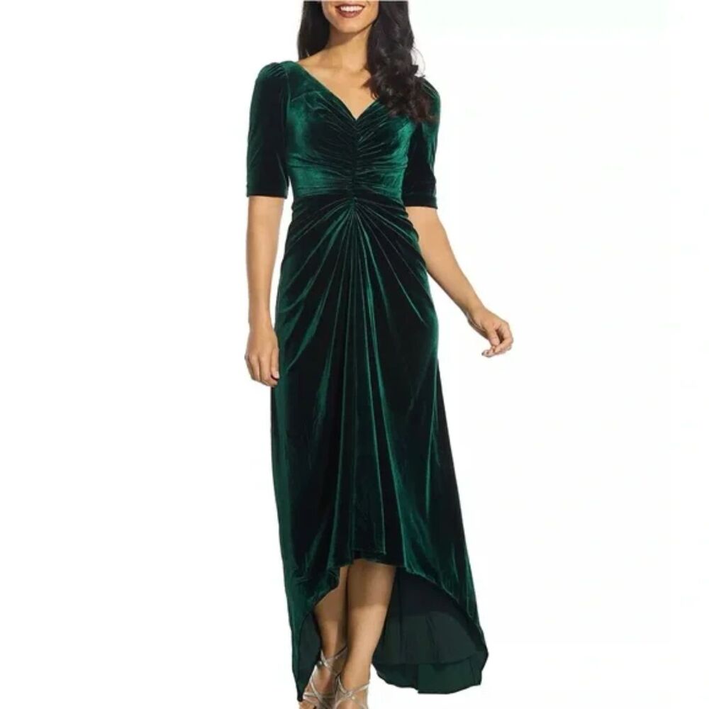 Adrianna Papell Emerald Green Velvet High-Low Dress